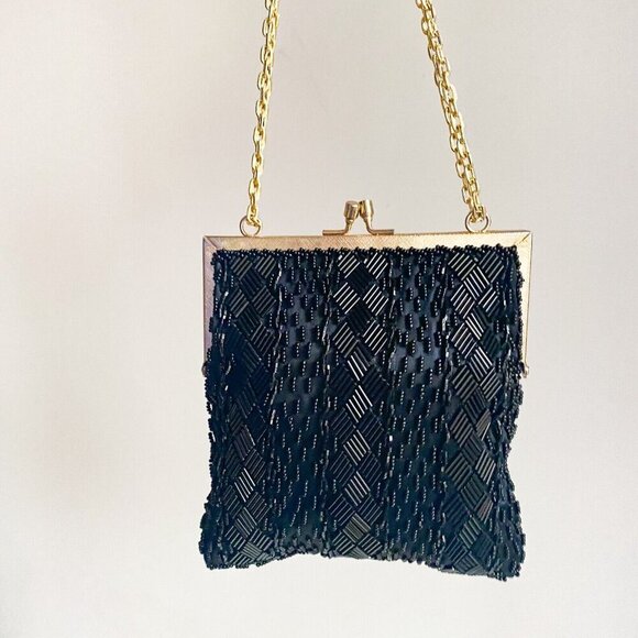 Vintage Fully Beaded Black Handmade in Hong Kong Small Evening Purse - Picture 5 of 8